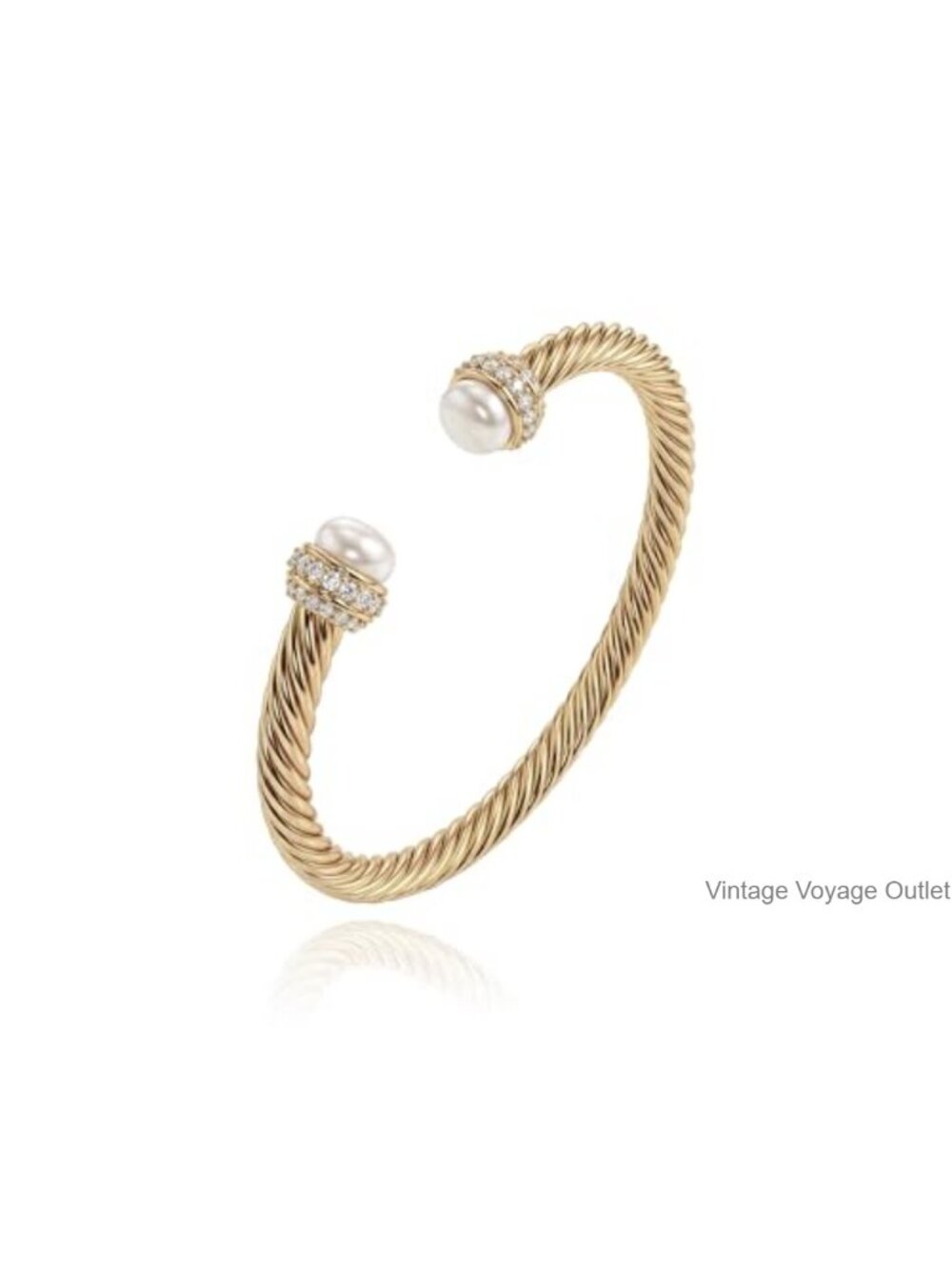 14K Gold Plated Open Cuff Bangle Bracelet Adjustable Twisted Cable